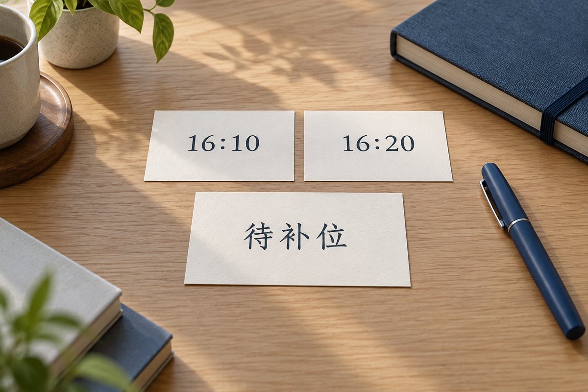 16点10分和16点20分两张时间卡下方标有待补位