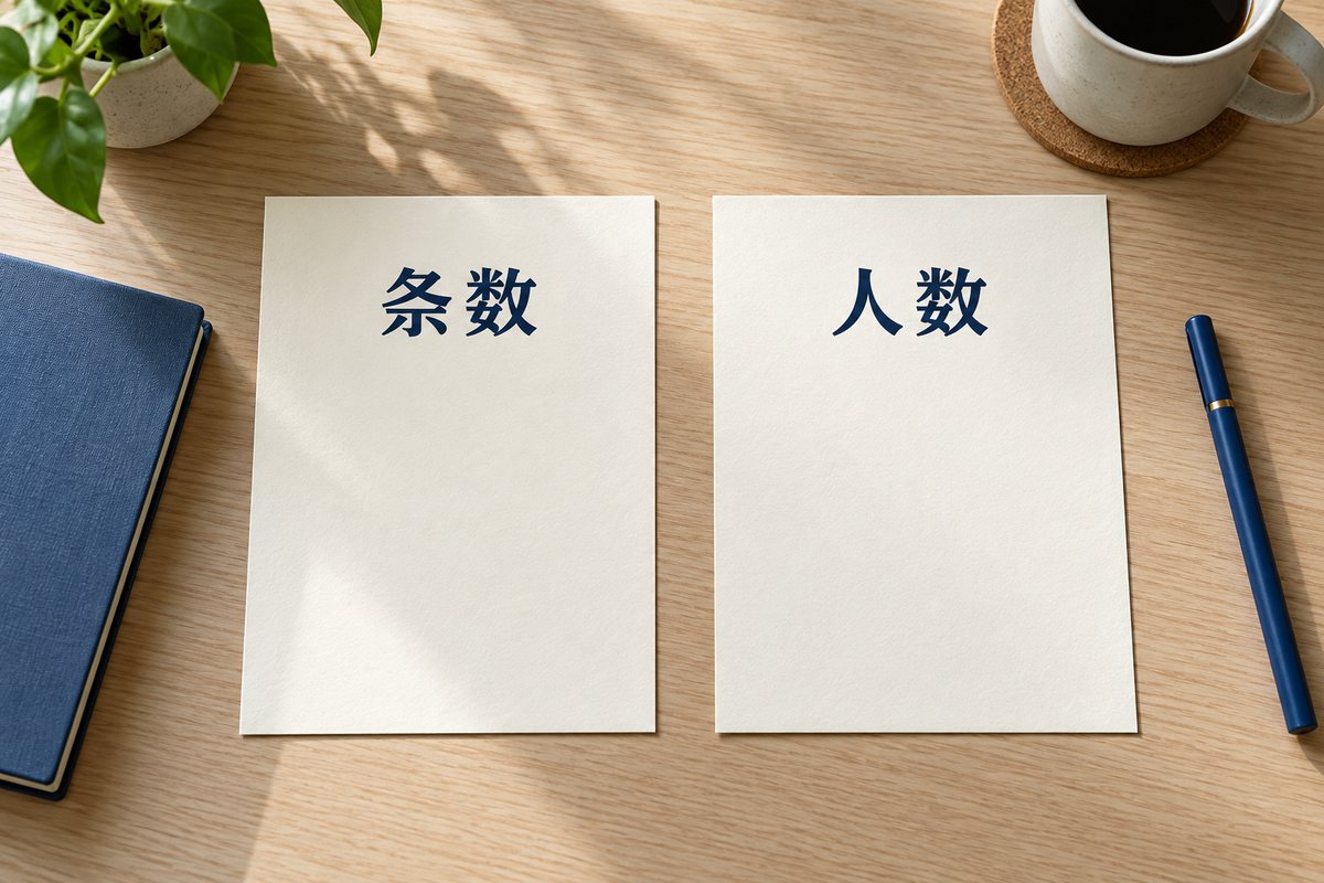 分别写有条数和人数的两张纸卡